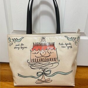 kate spade Cream and Black Cake Design Tote